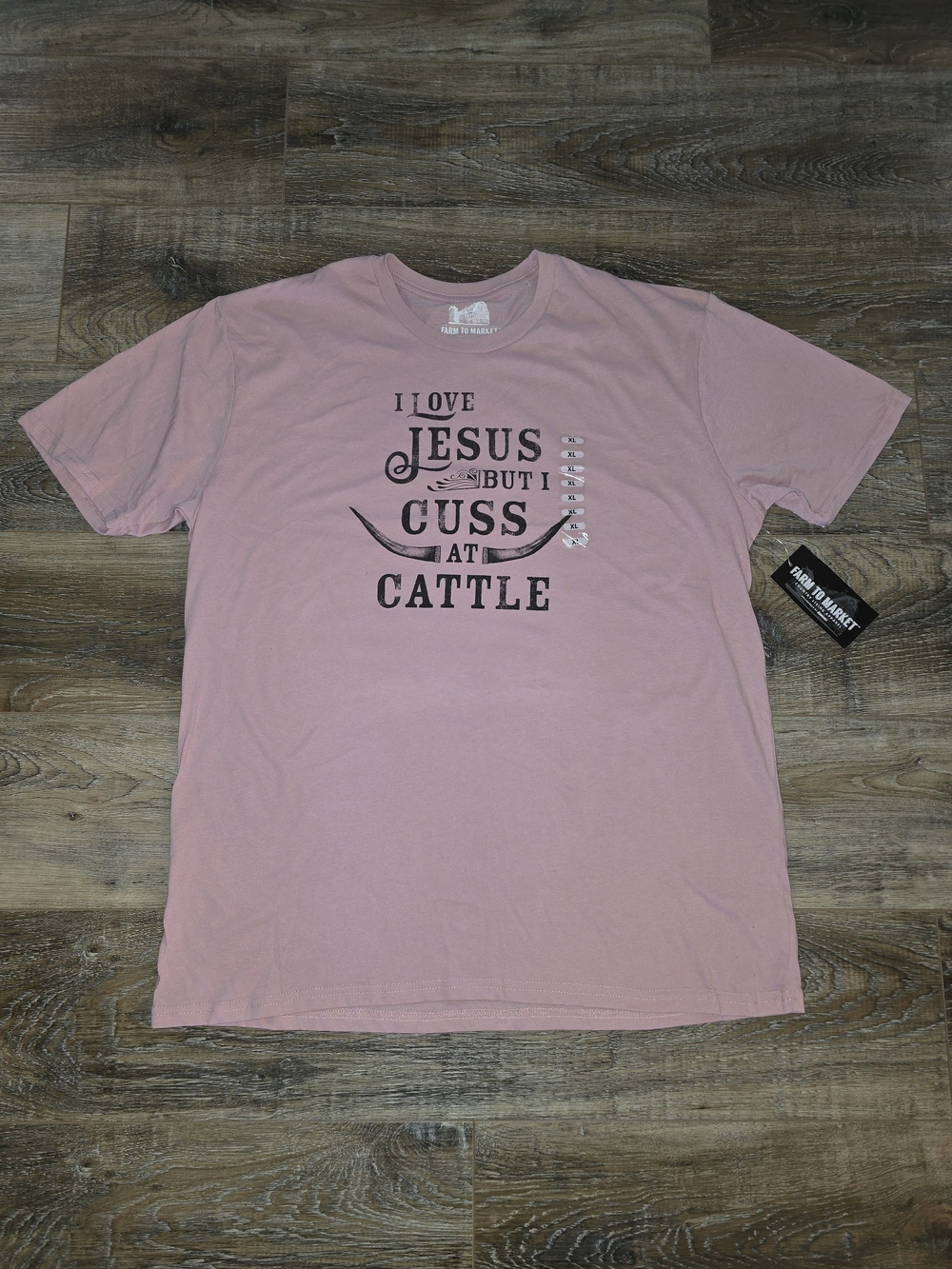 I Love Jesus But I Cuss at Cattle Graphic Tee - Pink Womens XL Funny Farm T